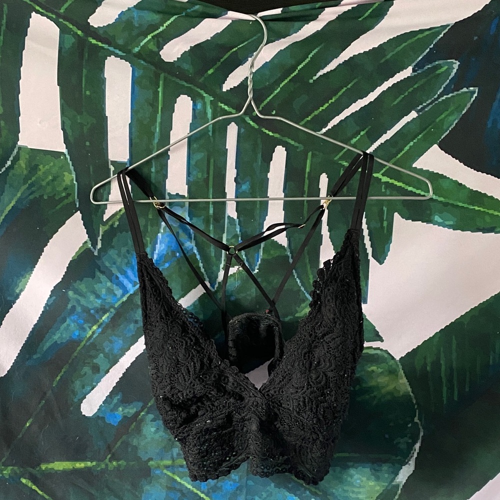 aerie Black Lace Bralette with Strappy Back Detail